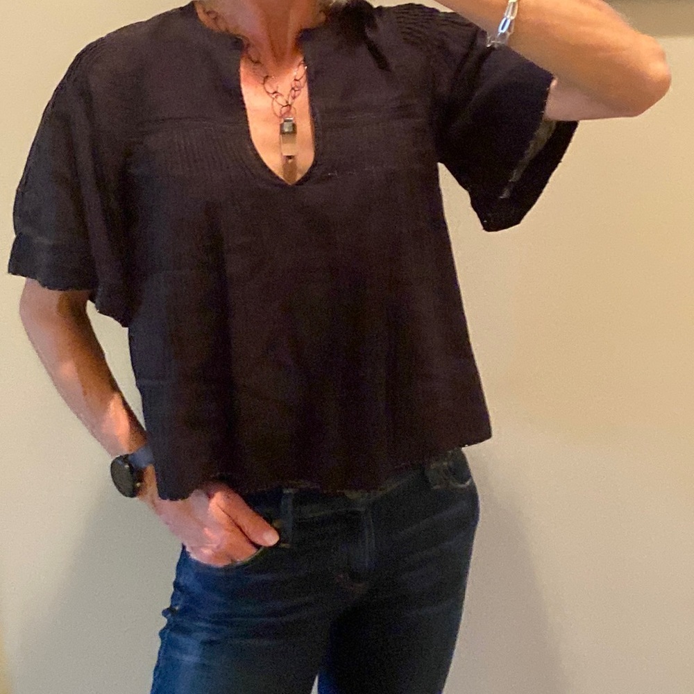 Joie Black Cotton Beaded Top